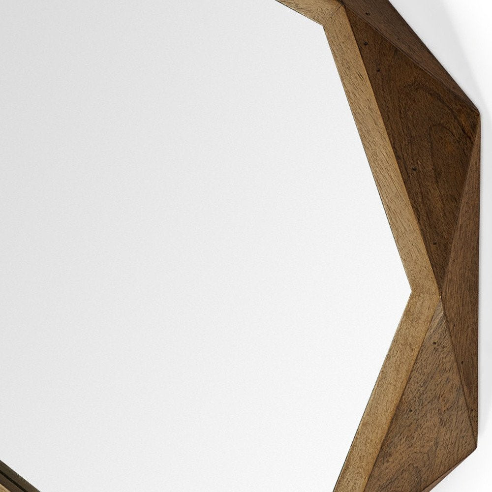 32" Brown Solid Wood Octagon Framed