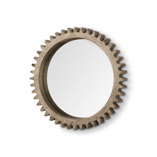 35" Brown Abstract Wood Framed Accent Mirror