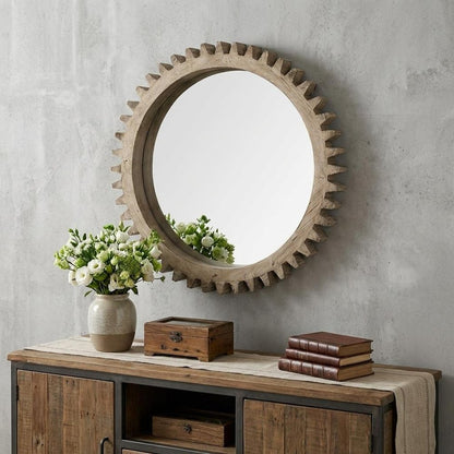 35" Brown Abstract Wood Framed Accent Mirror