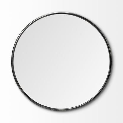 47" Round Black Metal Frame Wall Mirror