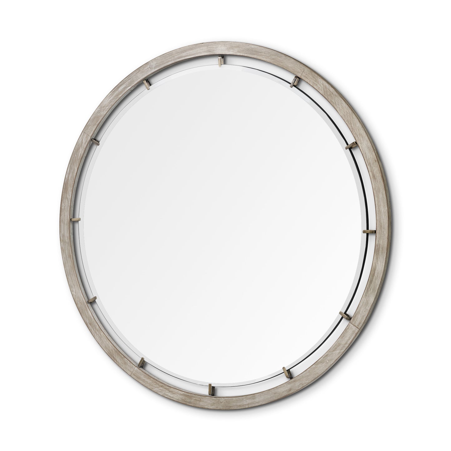 54" Brown Wood and Metal Round Framed Accent Mirror