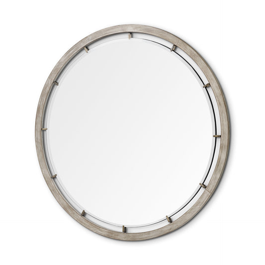 54" Brown Wood and Metal Round Framed Accent Mirror