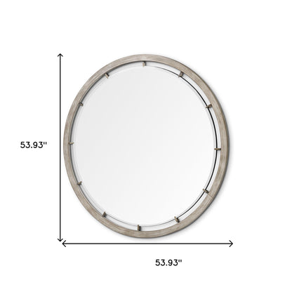 54" Brown Wood and Metal Round Framed Accent Mirror