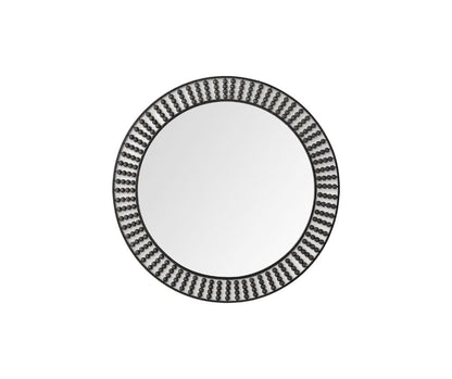 42" Round Black Metal Frame Wall Mirror With Wood Beads