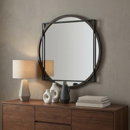 46" Black Abstract Metal Framed Accent Mirror