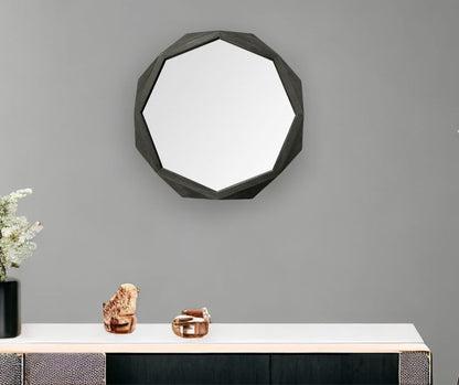 32" Octagon Black Wood Frame Wall Mirror