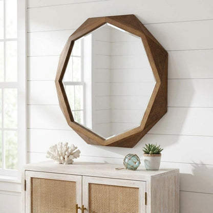 41" Brown Solid Wood Octagon Framed Accent Mirror