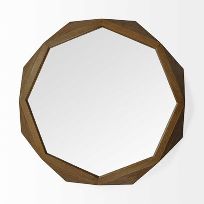 41" Octagon Brown Wood Frame Wall Mirror