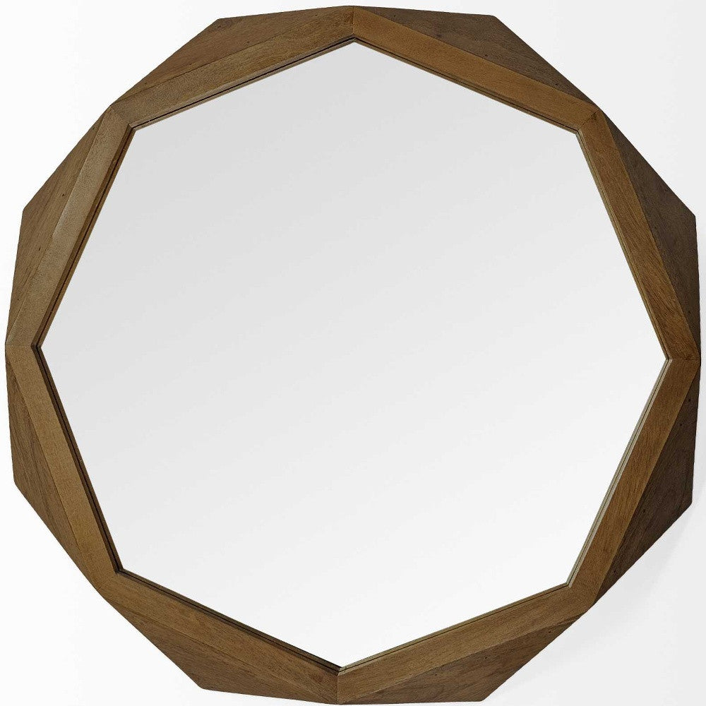 41" Octagon Brown Wood Frame Wall Mirror