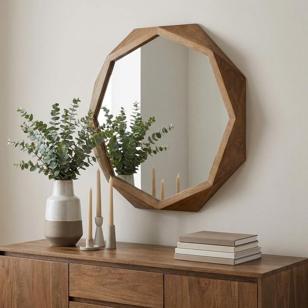41" Brown Solid Wood Octagon Framed Accent Mirror