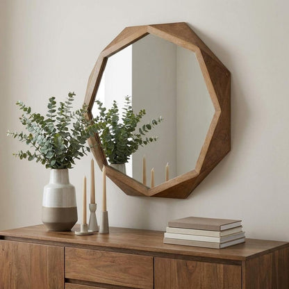41" Brown Solid Wood Octagon Framed Accent Mirror