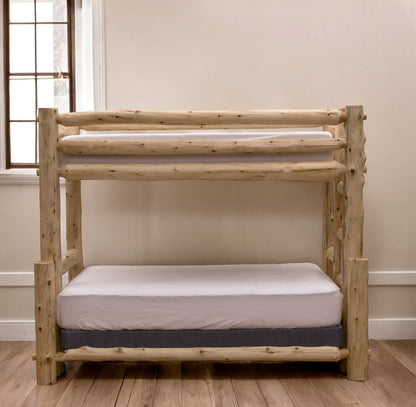 Rustic And Natural Cedar Single Ladder Left Log Bunk Bed