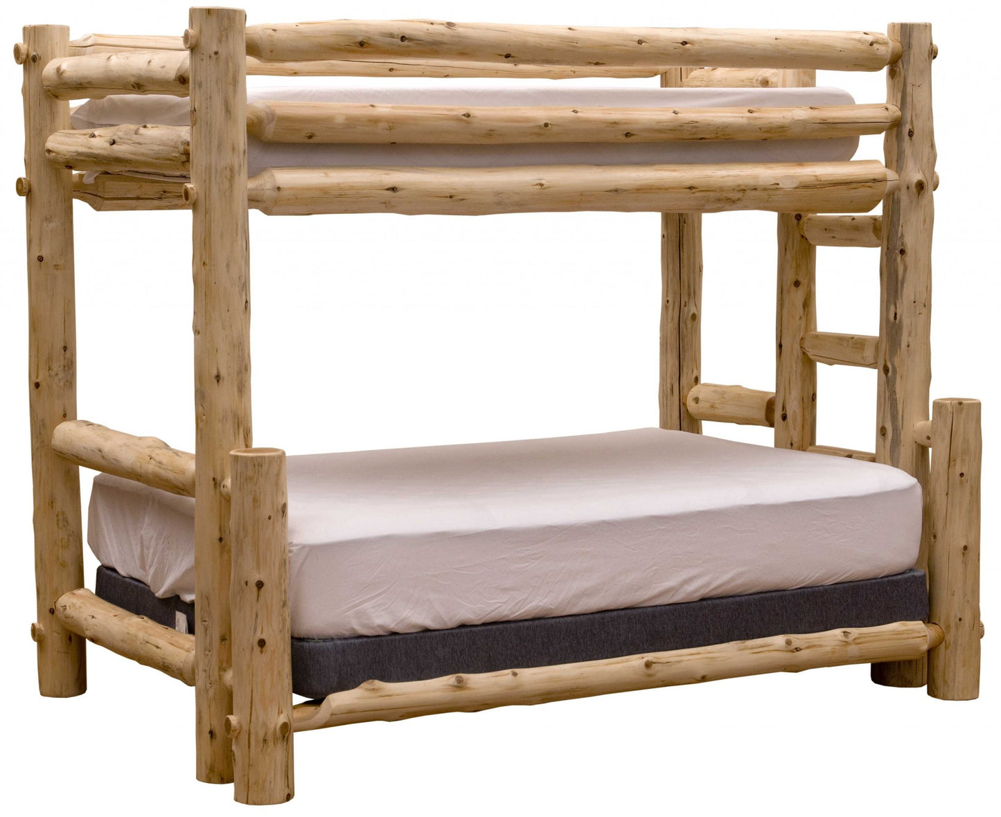 Rustic And Natural Cedar Double And Single Ladder Left Log Bunk Bed