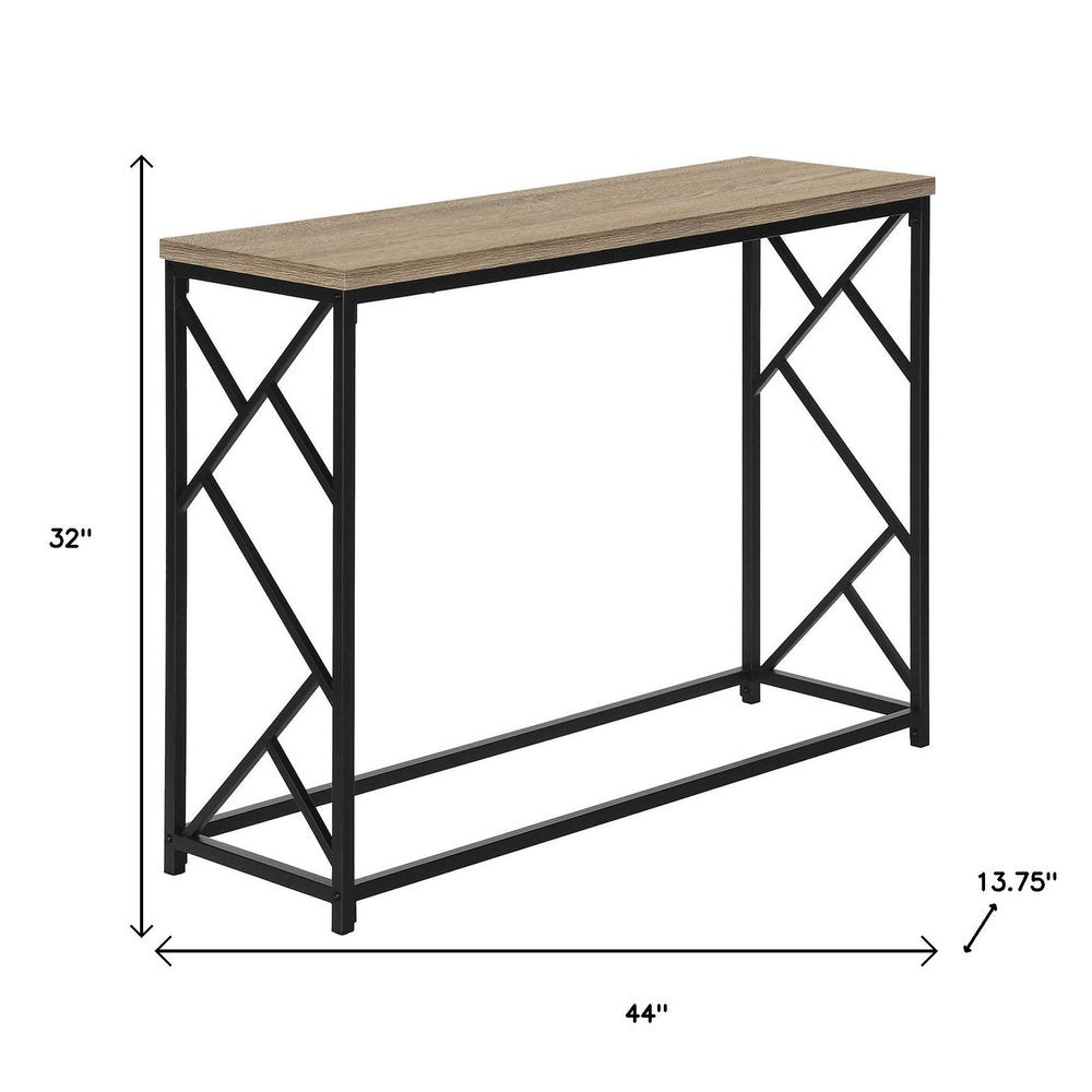 44" Taupe and Black Wood and Metal Frame Console Table