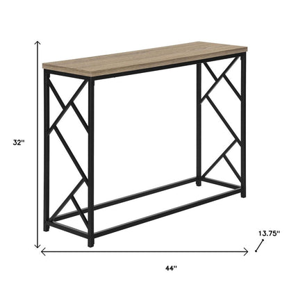 44" Taupe and Black Wood and Metal Frame Console Table