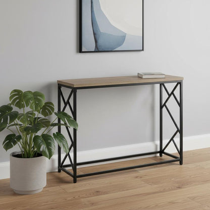 44" Taupe and Black Wood and Metal Frame Console Table
