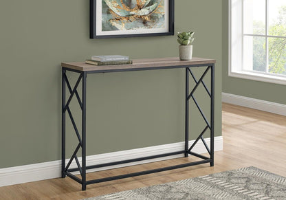 44" Taupe and Black Wood and Metal Frame Console Table