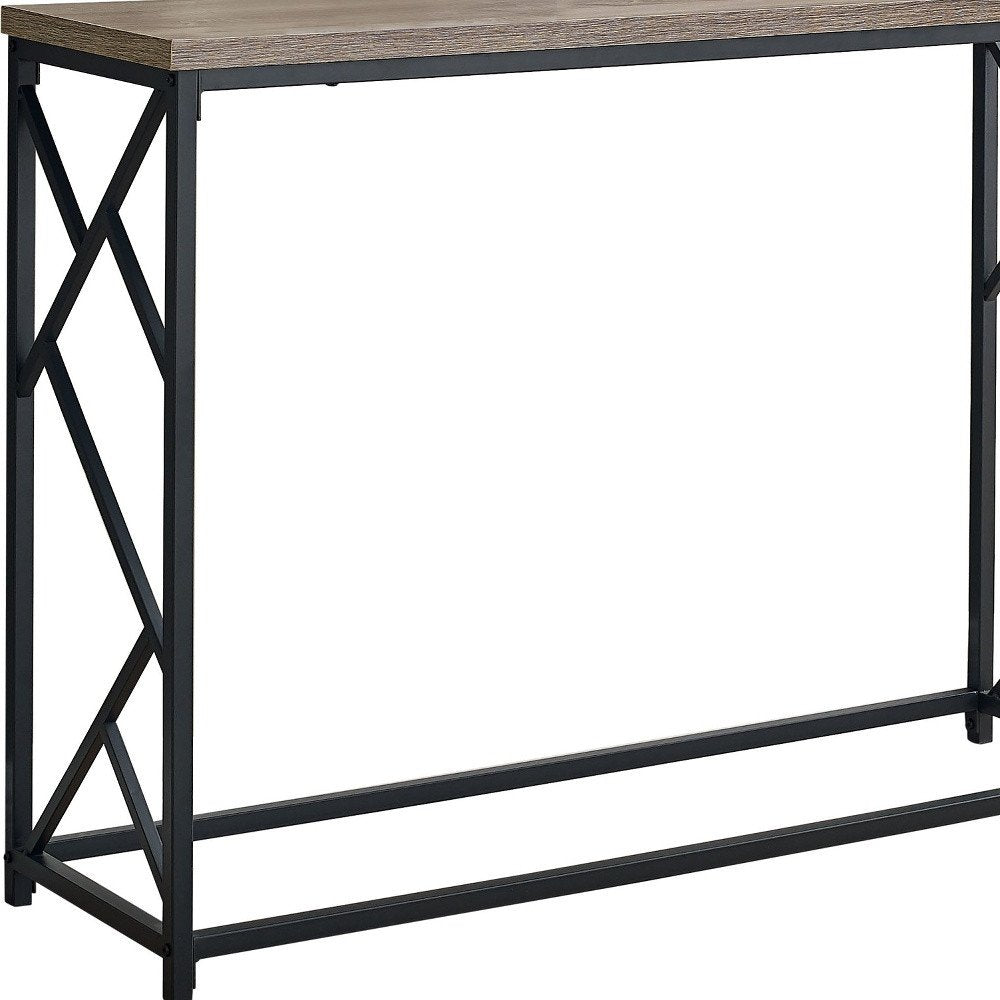 44" Taupe and Black Wood and Metal Frame Console Table