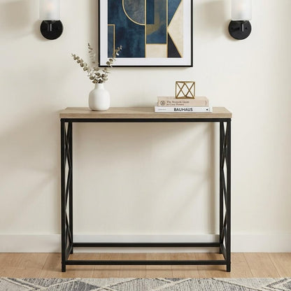 44" Taupe and Black Wood and Metal Frame Console Table
