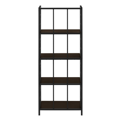 62" Espresso Metal Geometric Bookcase
