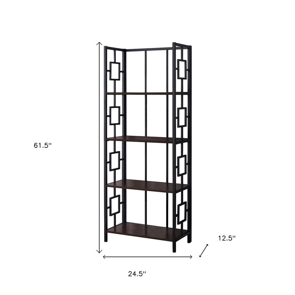 62" Espresso Metal Geometric Bookcase
