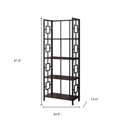 62" Espresso Metal Geometric Bookcase