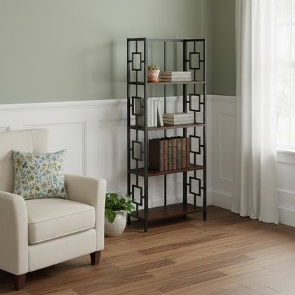 62" Espresso Metal Geometric Bookcase