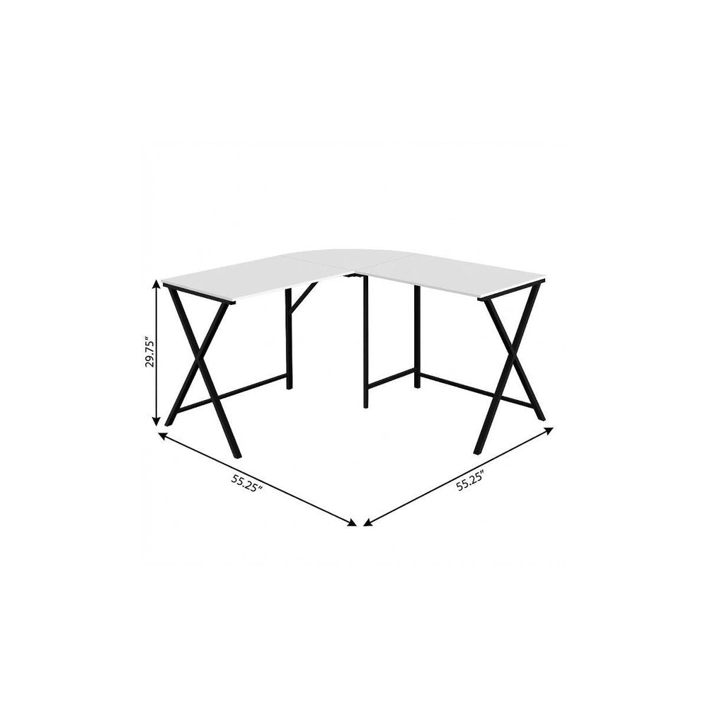 55" White and Black L Shape Computer Desk