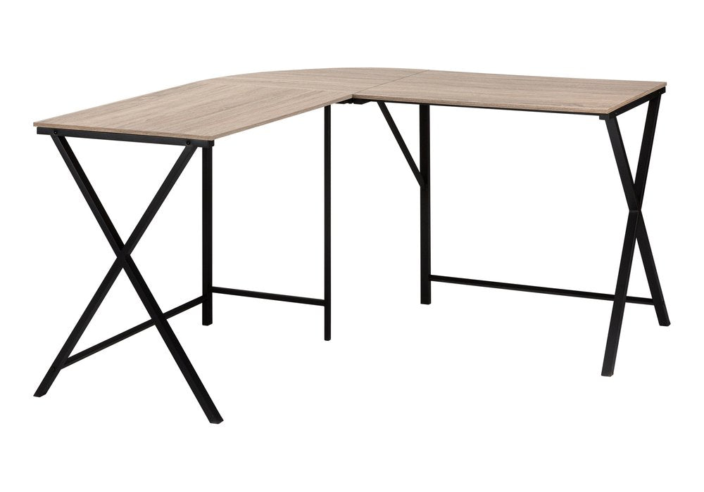 55" Taupe and Black L Shape Computer Desk