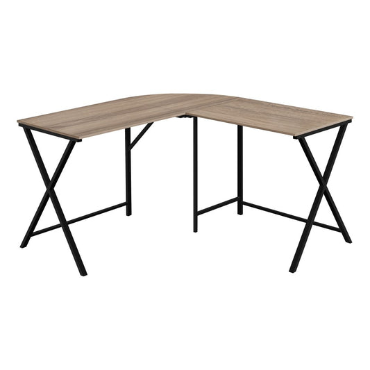 55" Taupe and Black L Shape Computer Desk