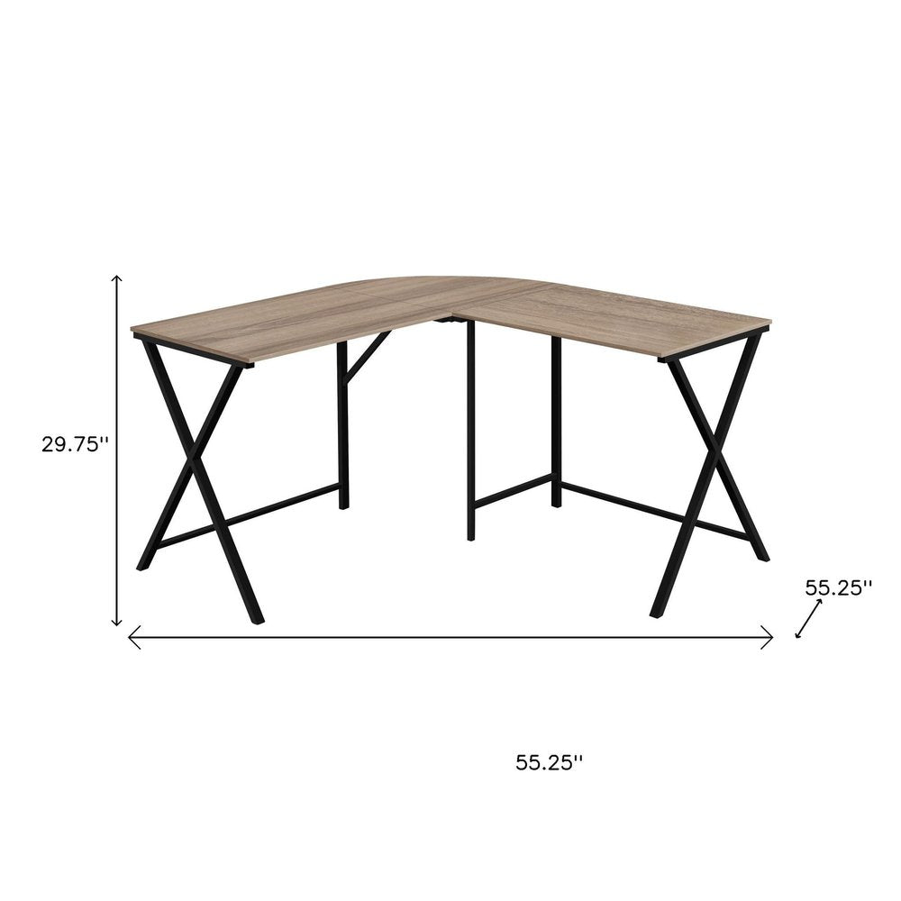 55" Taupe and Black L Shape Computer Desk