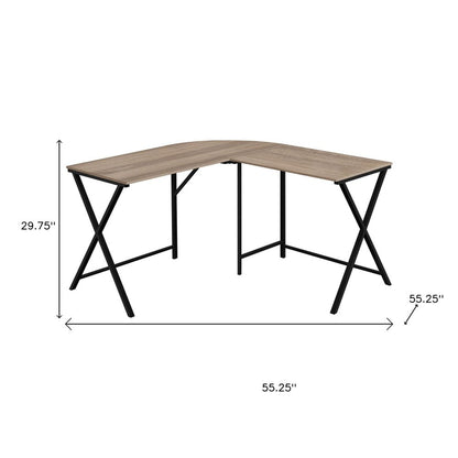 55" Taupe and Black L Shape Computer Desk