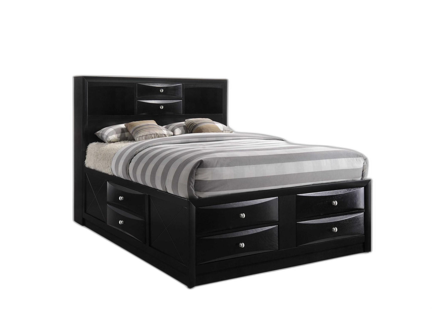 Black Multii-Drawer Wood Platform King  Bed With Pull Out Tray