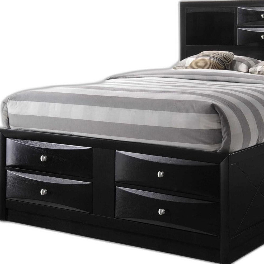 Black Multi-Drawer Queen Bed With Bookcase Headboard