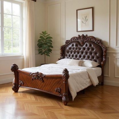 Dark Brown and Cherry Blossom Pink Tufted Upholstered Faux Leather No Bed