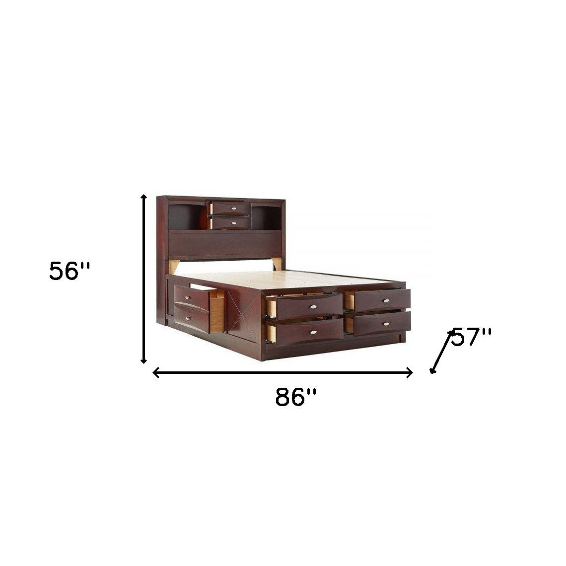 Espresso Multi-Drawer Wood Platform Full Bed With Pull Out Tray