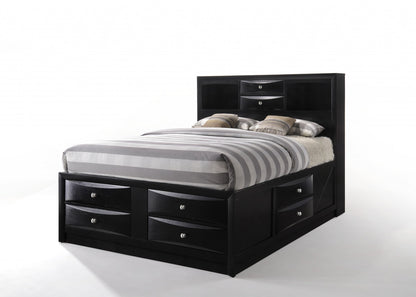 Black  Multi-Drawer Wood Platform  Full Bed With Pull Out Tray