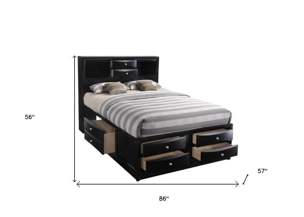 Black Wood Full With Ten Drawers Bed Frame