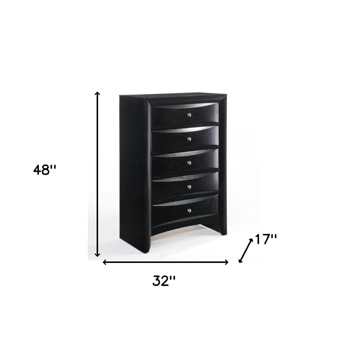 32" Black Solid Wood Five Drawer Standard Chest