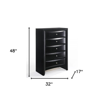 32" Black Solid Wood Five Drawer Standard Chest