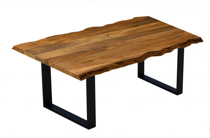 68" Brown And Black Solid Wood Sled Base Dining Table