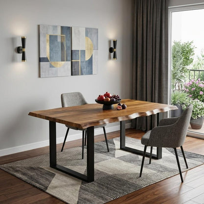 68" Brown And Black Solid Wood Sled Base Dining Table