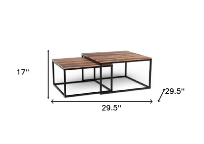 30" Brown And Black Solid Wood And Iron Square Coffee Table