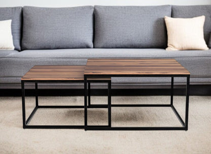 30" Brown And Black Solid Wood And Iron Square Coffee Table