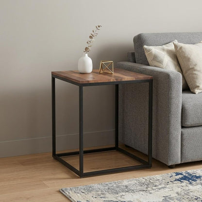 24" Black And Brown Solid Wood And Iron Square End Table
