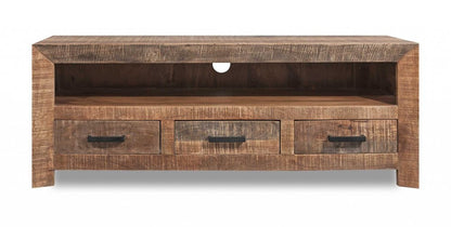 57" Natural and Brown Solid Wood Console Table