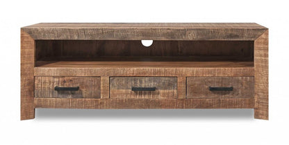 57" Natural and Brown Solid Wood Console Table