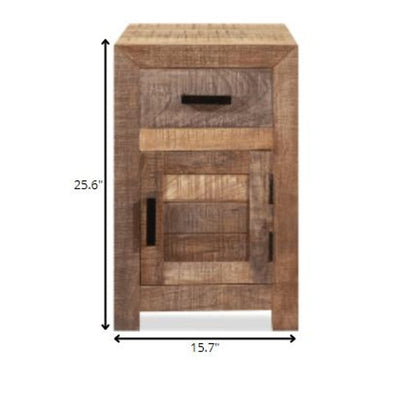 26" Brown Solid Wood Square End Table With Drawer