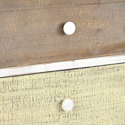 19" White Gray and Natural Distressed Accent Cabinet With Three Drawers