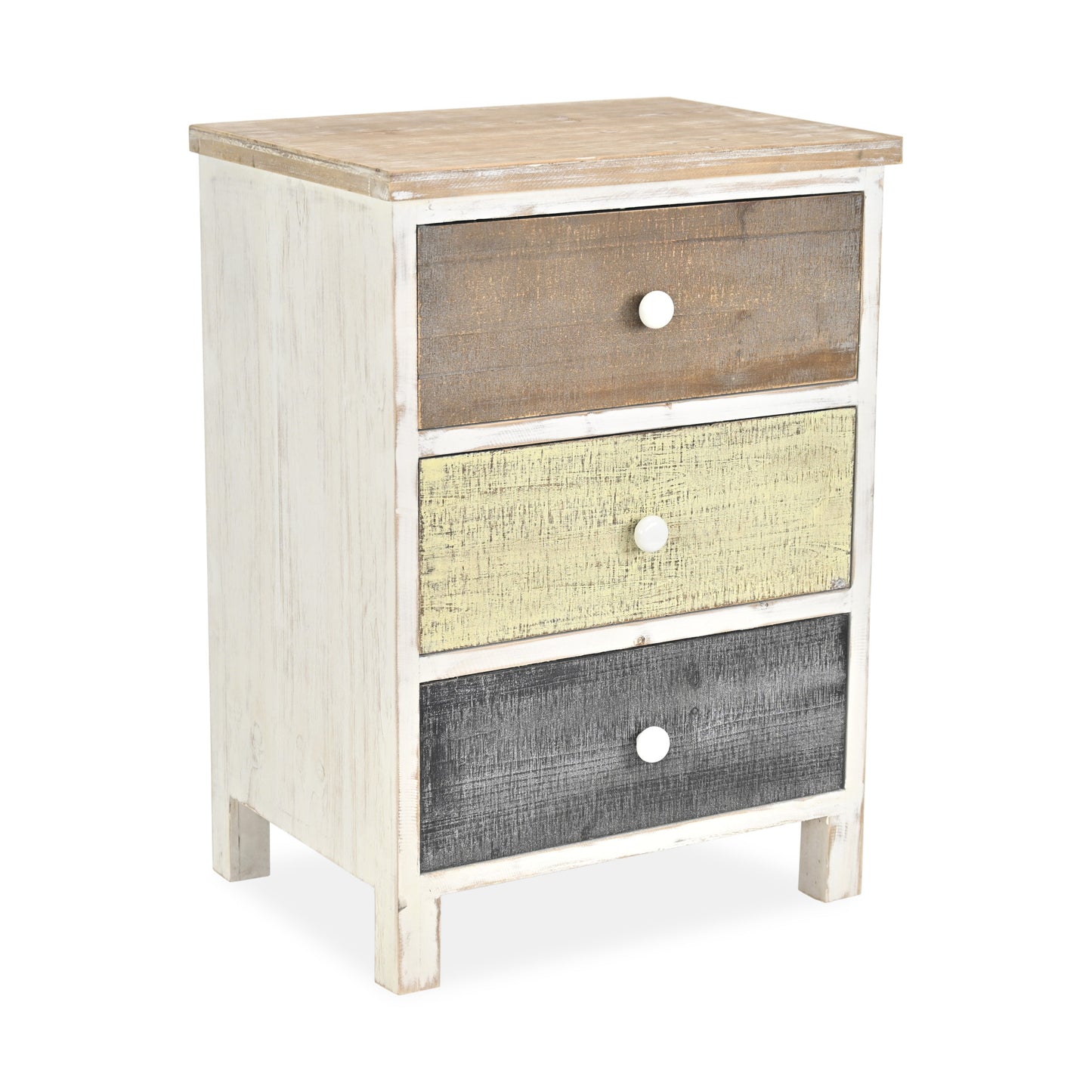 Distressed Gray And White Side Cabinet With 3 Drawers